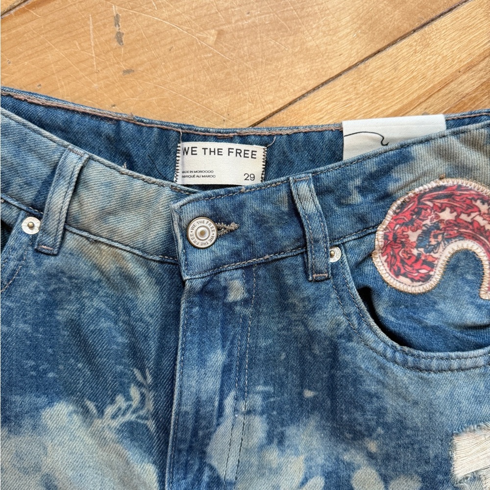 Paisley Print Wide-Leg Women’s Jeans - Blue - Picture 4 of 6